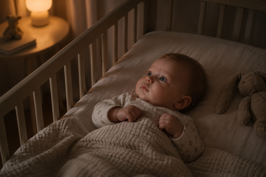 Baby ligger vågen i sin seng om natten