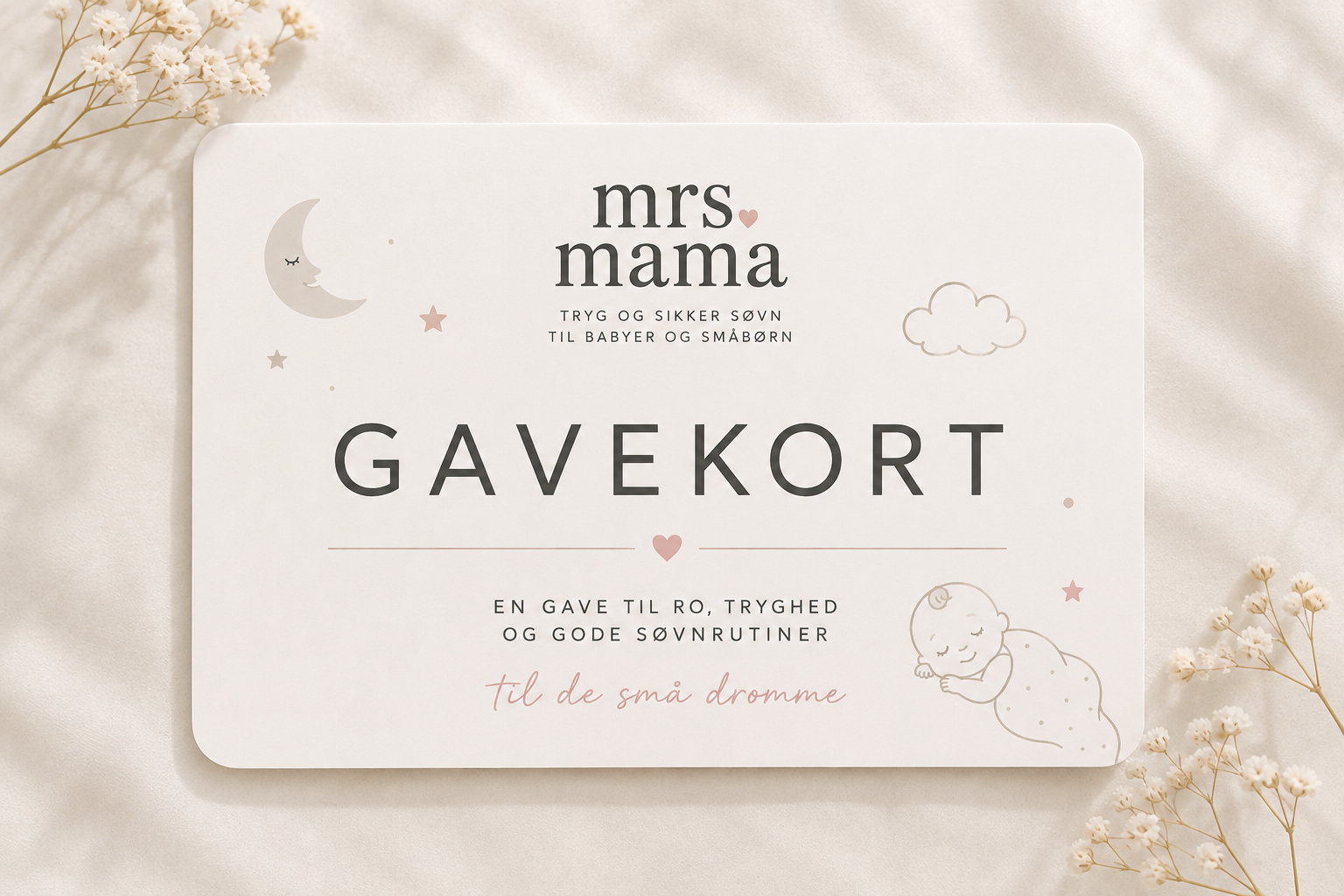 Mrs. Mama gavekort til tryg og sikker søvn for babyer og småbørn