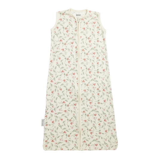 Baby sommersovepose TOG 0.3 i let og åndbar bomuld med blomsterprint til varme sommernætter