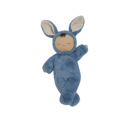 Olli Ella kanin bamse i blød blå dragt – tryghedsbamse til baby og børn