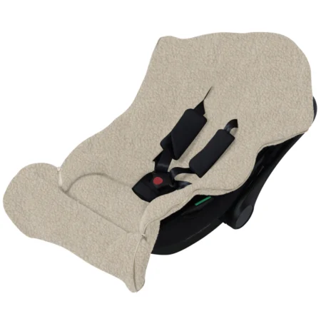 Uld kørepose til autostol i beige uld fra Zaffiro monteret i autostol med seleåbninger